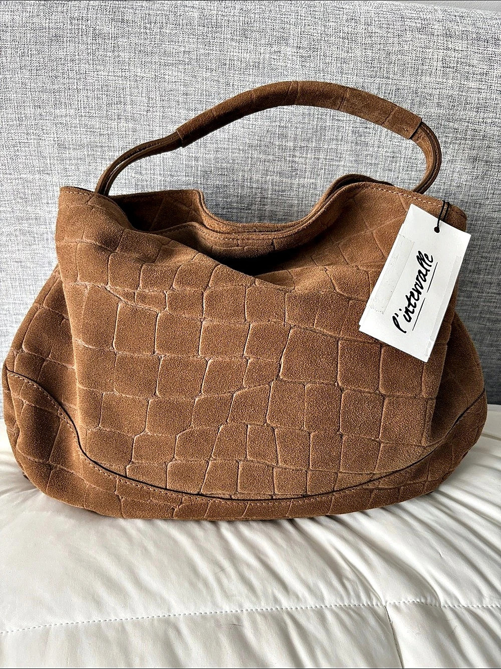 LβIntervalle Croc-embossed Shoulder Bag in cognac NWT